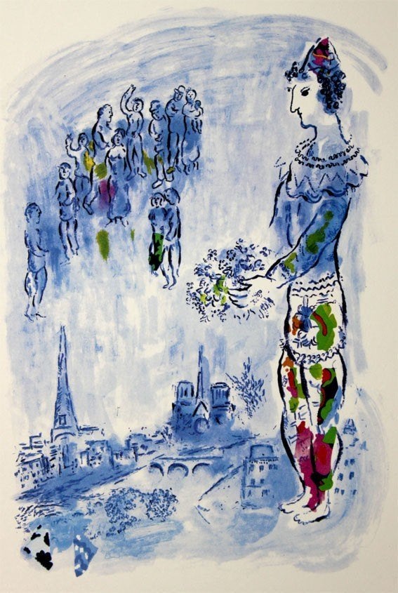 Marc Chagall (1887) Kleur Lithografie " De Magiër " Gen Ges, Personages en Fantasiefiguren, Gelimiteerde oplage, Ophalen of Verzenden