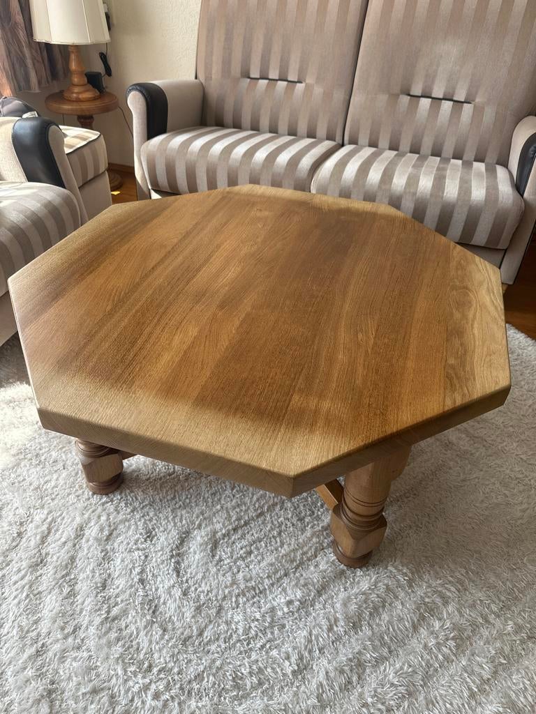 Massief eikenhouten salontafel, achthoekig, Ophalen, Eikenhout, 50 tot 100 cm, Zo goed als nieuw