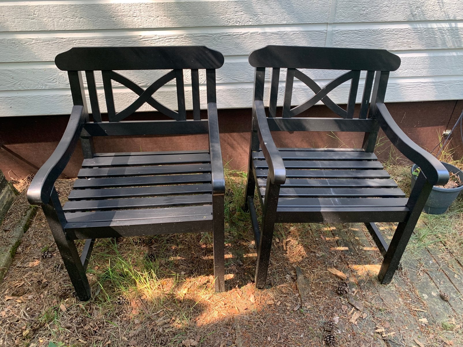 2 Robuuste houten tuinstoelen, Ophalen, Gebruikt, Hout