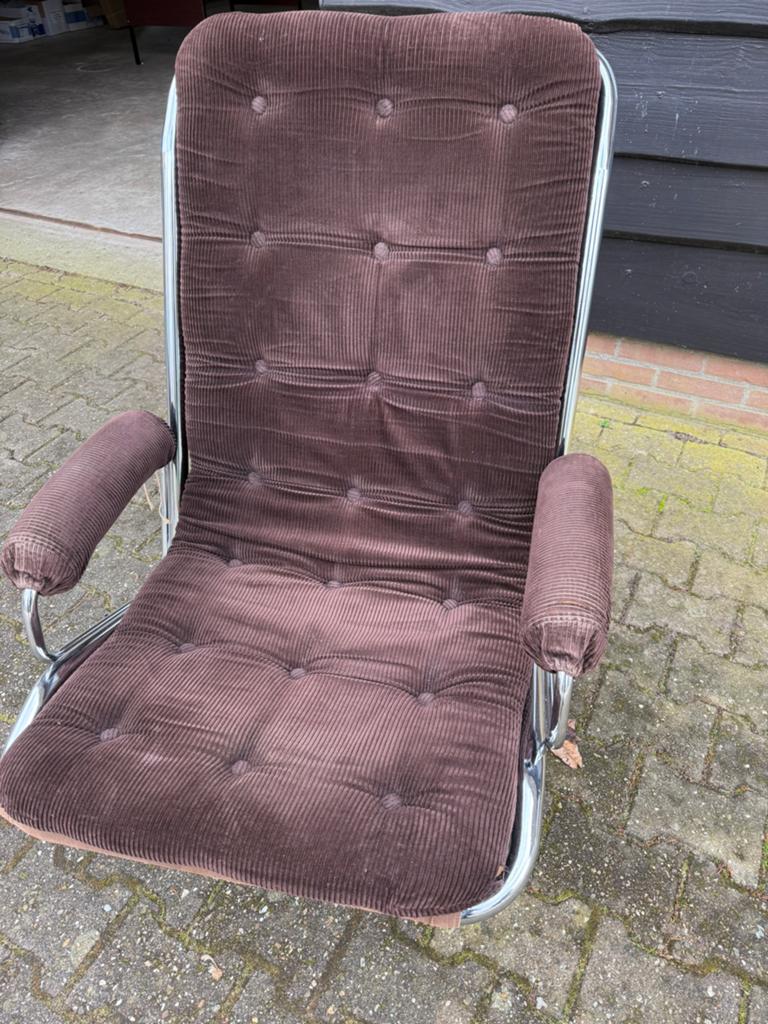 Vintage Fauteuil Stoel met Chromen Frame, Ophalen