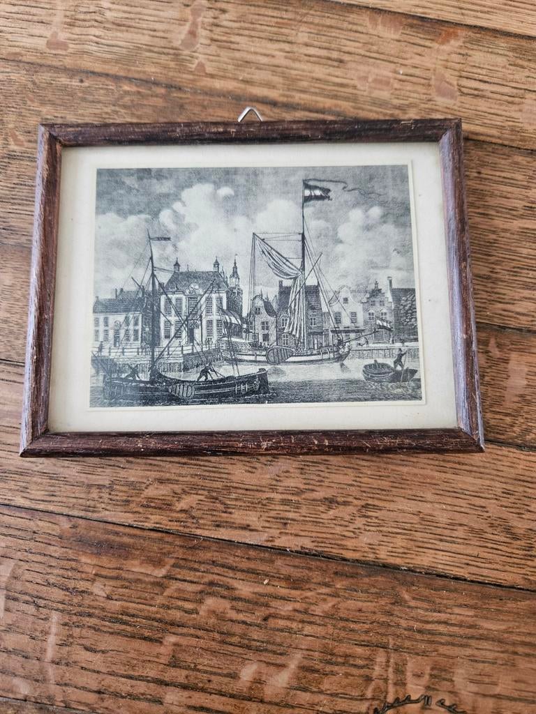 Antieke Kopergravure Harlingen, Stadhuis Statenjacht 1787, Antiek en Kunst, Ophalen of Verzenden