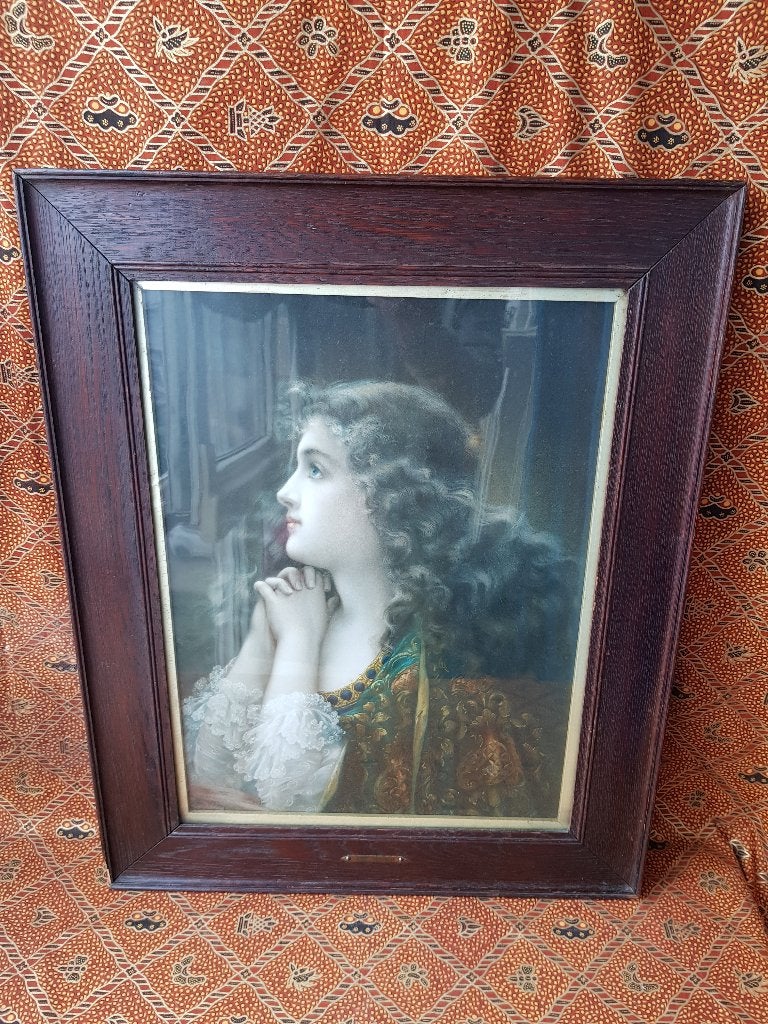 Meditation mooie grote antieke ingelijste prent uit Engeland, Antiek en Kunst, Kunst | Litho's en Zeefdrukken, Ingelijst, Ophalen