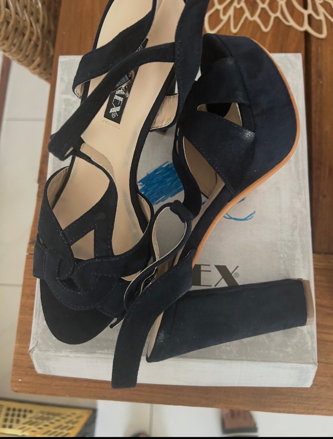 JUMEX Navy Sandalen met Hoge Hak Maat 38, Ophalen of Verzenden, Zo goed als nieuw, Blauw, Sandalen of Muiltjes