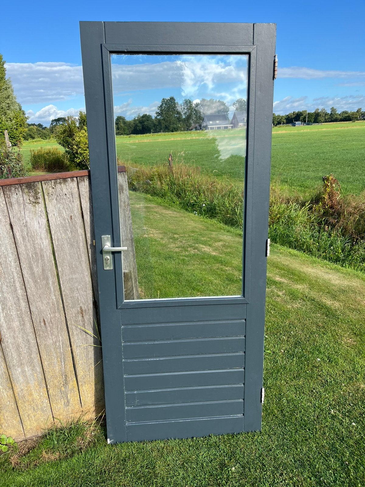 Hardhouten buitendeur 201,5 x 83 cm met thermopane van 2021, Ophalen