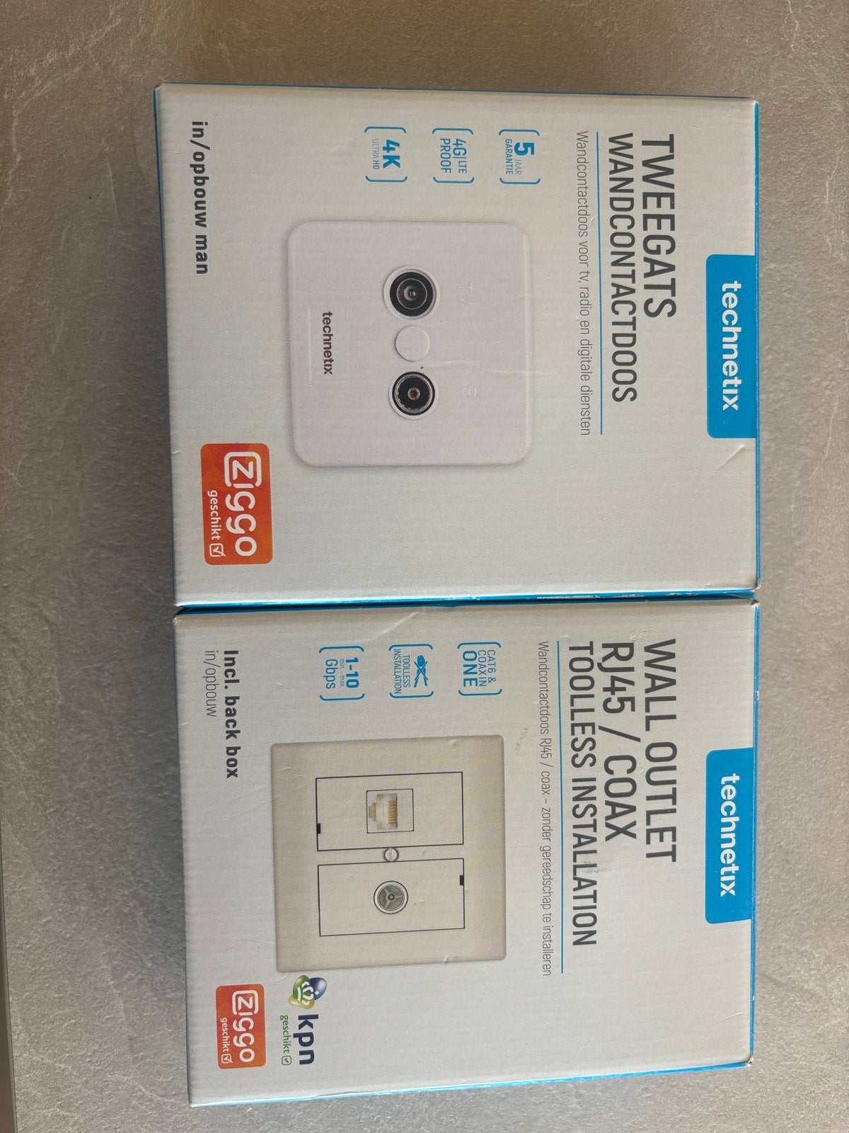 Technetix Wandcontactdozen: Coax, RJ45, Ziggo/KPN, Ophalen of Verzenden, Nieuw, Stopcontact