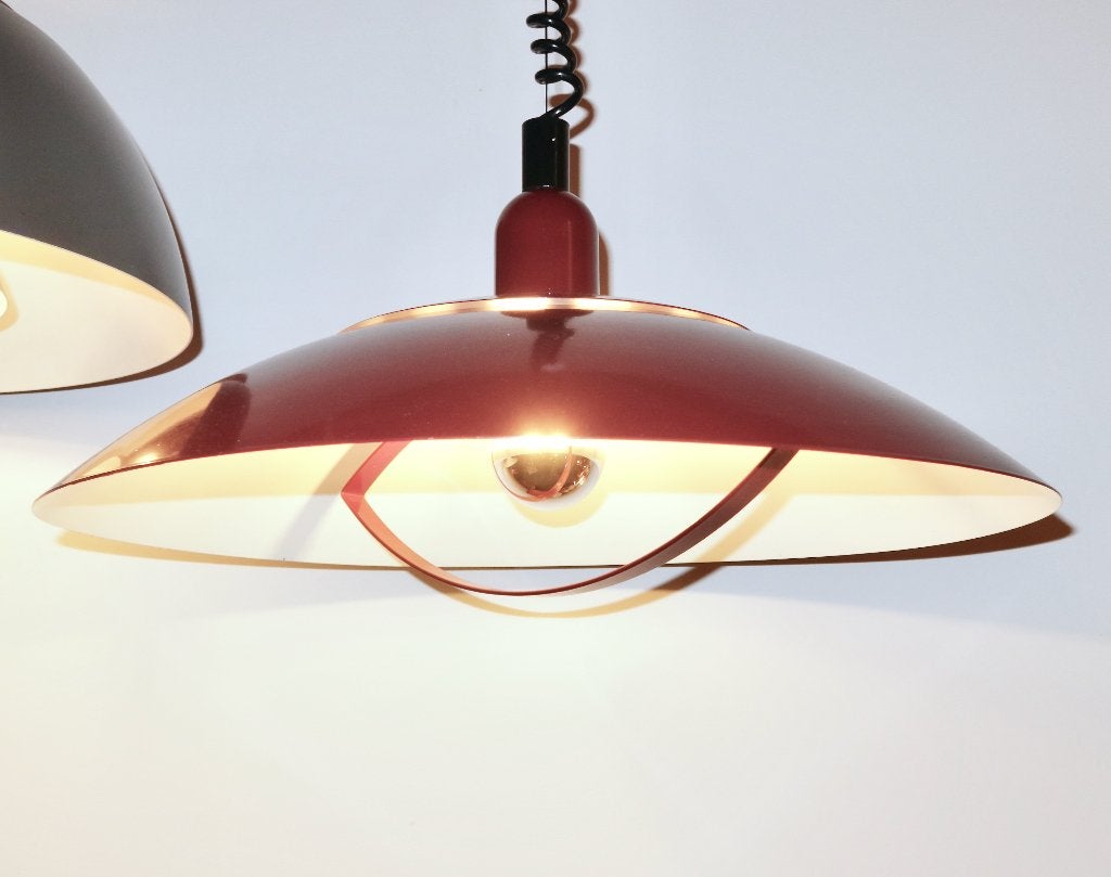 hanglamp metaal met trekveer bordeaux rood 70s 80s, Gebruikt, -, -, Vintage