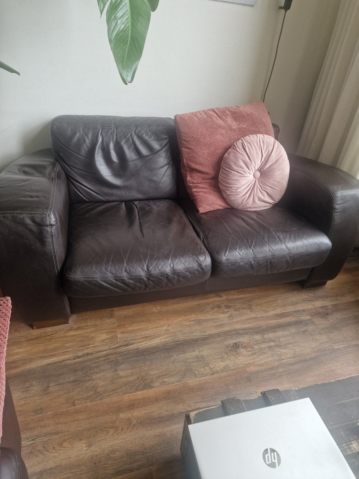 2x leder bank 2,5 zits, Ophalen, Gebruikt