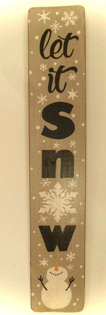 Handgeschilderd Après Ski bord / Let it Snow (grijs) / Kerst, Ophalen of Verzenden, 75 cm, Handgemaakt, Dj.kammeraat@telfort.nl