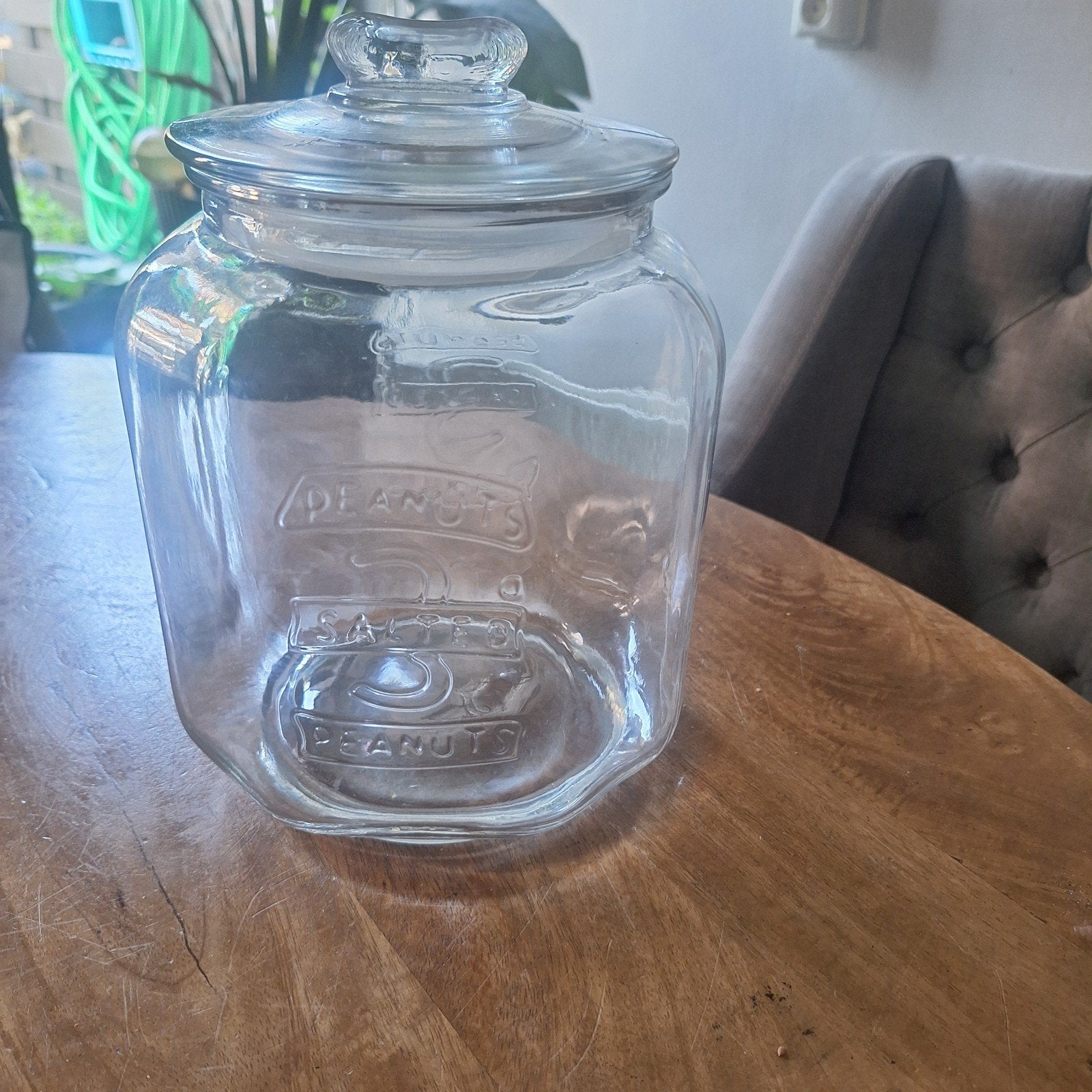 Glazen voorraadpot 25cm - Vintage 'Salted Peanuts' design, Ophalen, Gebruikt