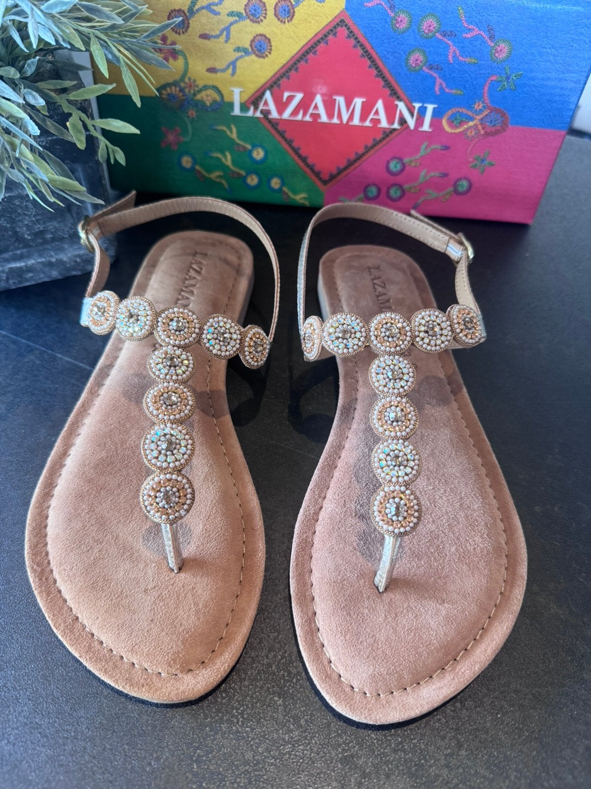 LAZAMANI slippers gold stones, Slippers, Beige, Ophalen of Verzenden, X