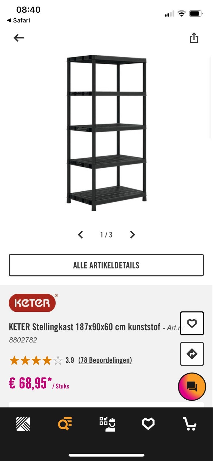 KETER Stellingkast 187x90x60 cm kunststof - Hornbach, Ophalen, Zo goed als nieuw