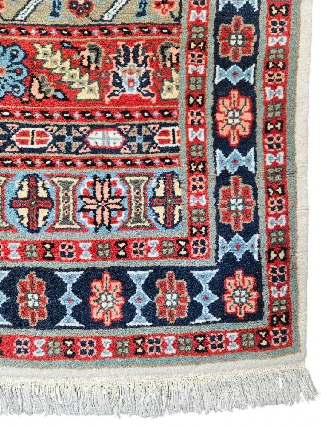 Handgeknoopt oosters wol vrolijk tapijt Tunesië 90x155cm, Crème, Persian, Perzisch, vintage, oosters, hype, Www.hypepopup.nl, Zo goed als nieuw