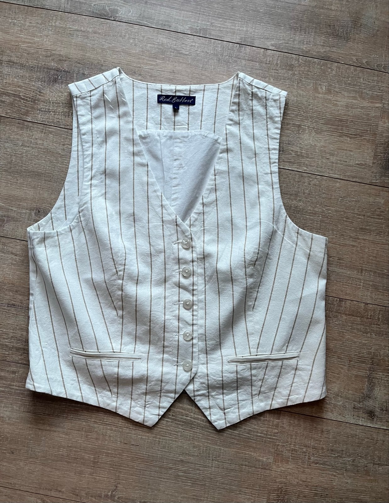 Nieuw Red Button gilet L ecru beige bruin gestreept linnen, Kleding | Dames, Ophalen of Verzenden, Nieuw