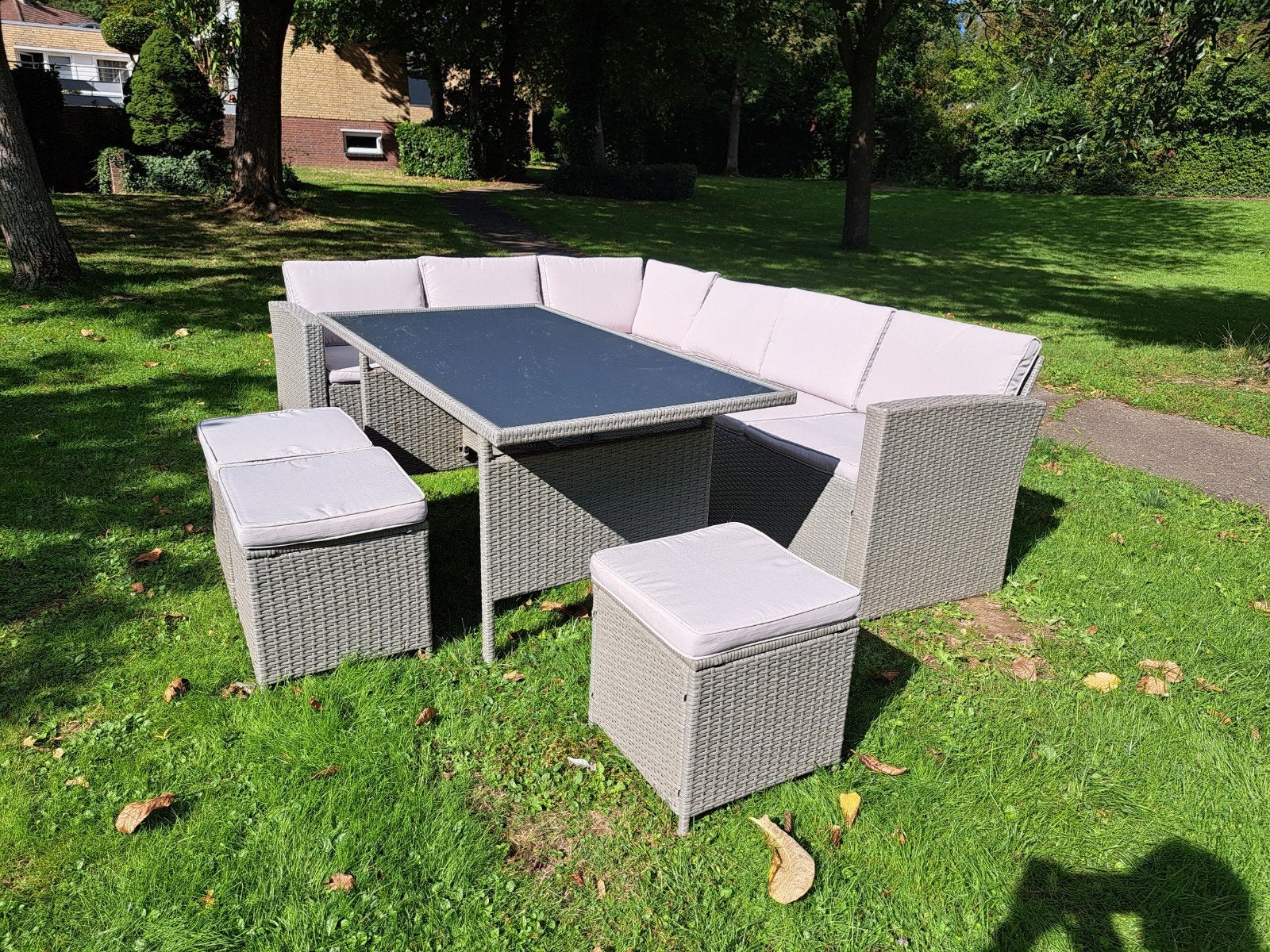8-persoons Wicker Loungeset met Eettafel en Hockers, Ophalen, Bank, Loungeset, Wicker