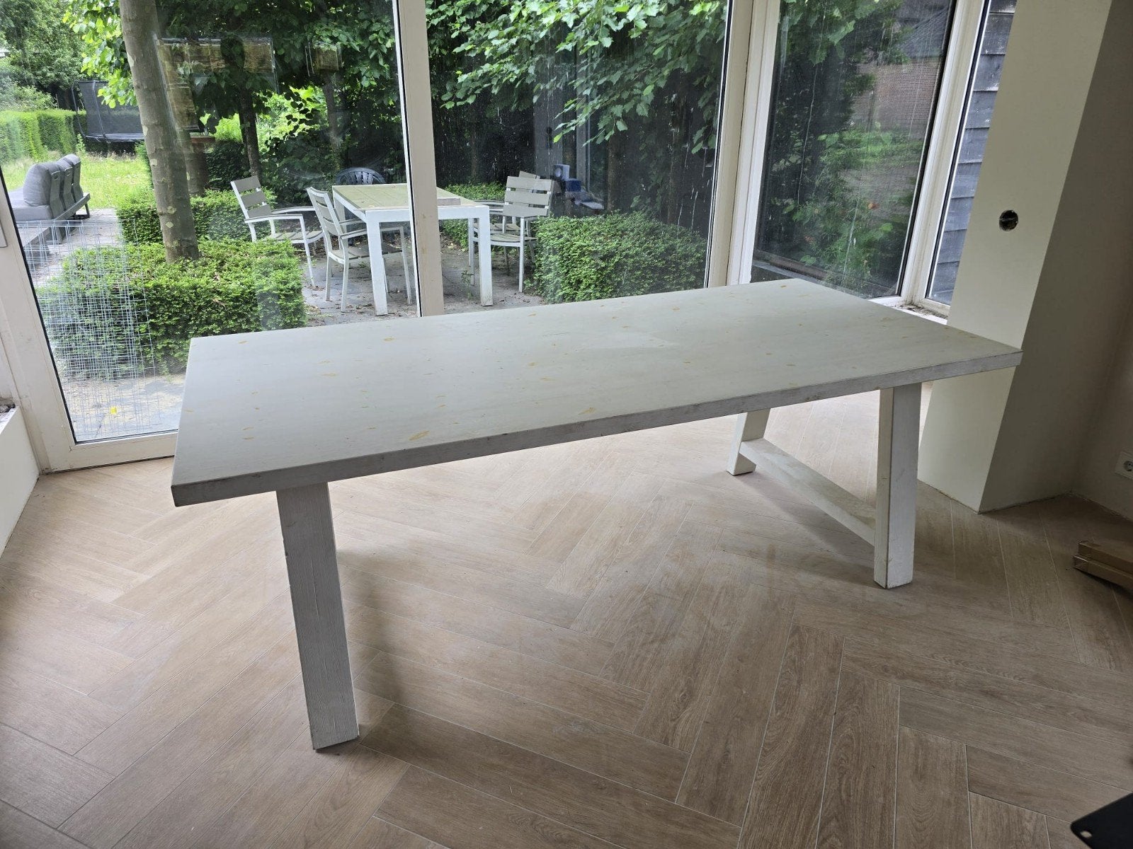 Robuuste witte eettafel, ideaal voor 4-6 personen, Ophalen, Gebruikt, Modern landelijk, 200 cm of meer