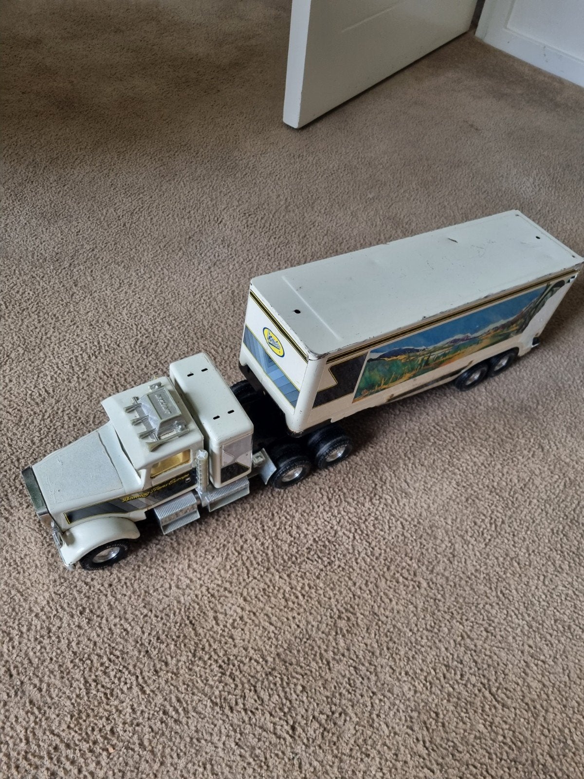 Vintage Speelgoed Vrachtwagen met Oplegger, Ophalen, Gebruikt