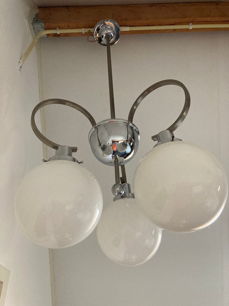 Art Deco Hanglamp, stijl Gispen / GISO., Gebruikt, Glas, Art Deco jaren '30., E27 (groot)