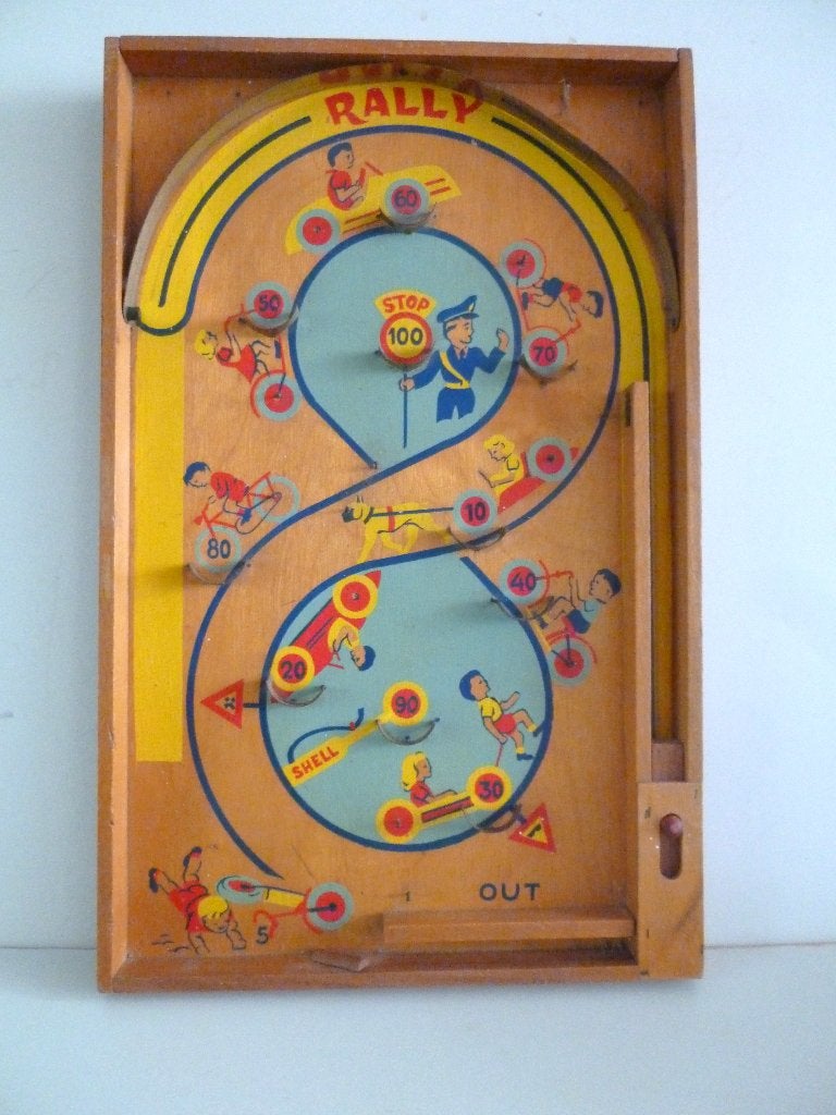 Vintage jaren 60 houten trekbiljart/knikkerspel Homas Rally, Antiek en Kunst, Antiek | Speelgoed, Verzenden