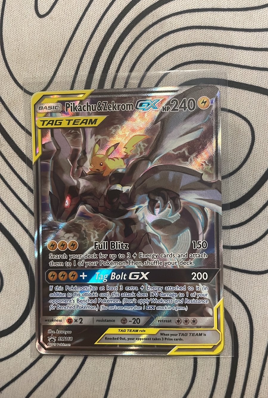 Pikachu & zekrom gx alt art promo SM168 tag team, Ophalen of Verzenden, Nieuw, Losse kaart, Foil
