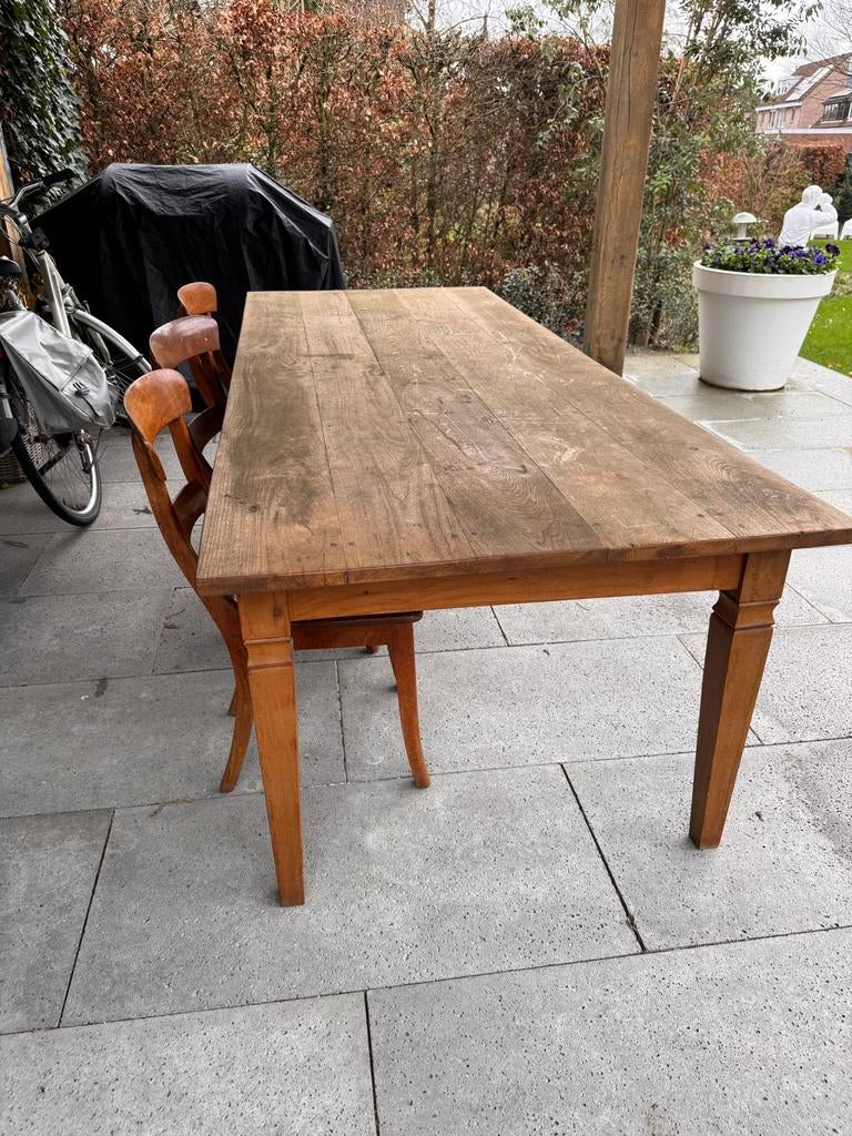Robuuste teakhouten tafel met lades, Ophalen, Gebruikt, Teakhout, 200 cm of meer
