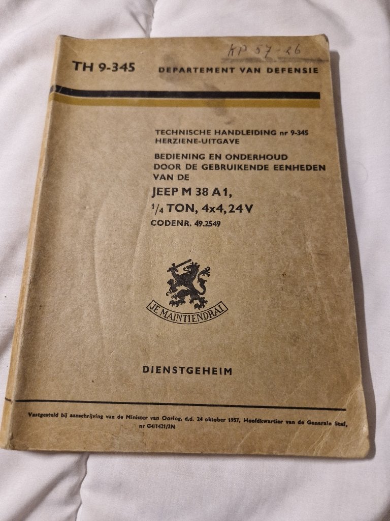 TH voor Jeep M38A1 (Nekaf), Ophalen of Verzenden, Landmacht, Nederland, Boek of Tijdschrift