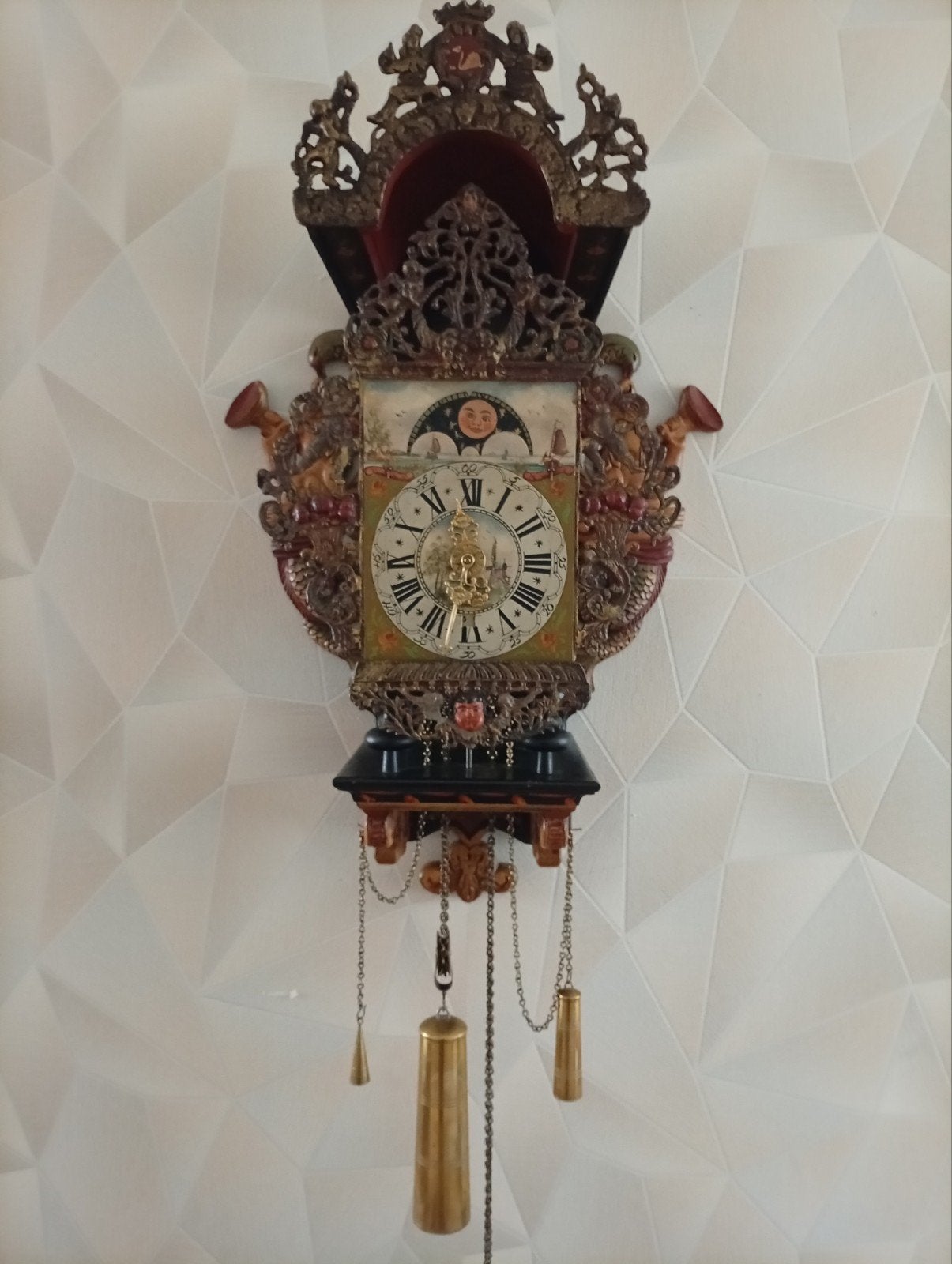 Unieke Jouster Stoelklok met Zeemeermin en Maan/Datum, Antiek en Kunst, Ophalen of Verzenden