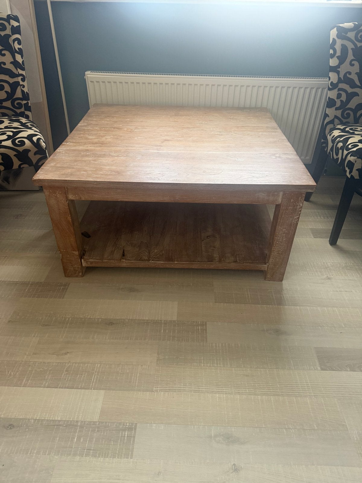 Teakhouten salontafel 100x100 cm, Ophalen, 50 – 75, Gebruikt, 50 tot 100 cm