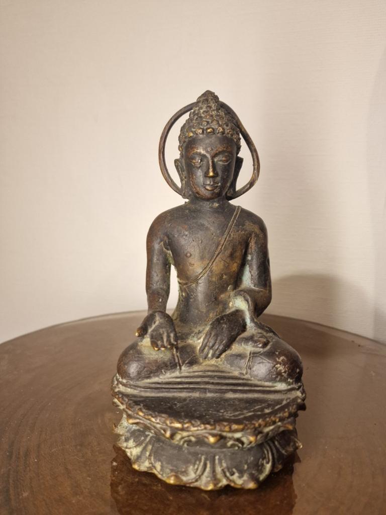 Antiek Bronzen Boeddhabeeld - Aziatische Kunst, Ophalen of Verzenden, 20 - 50 cm, Beeld, Bruin