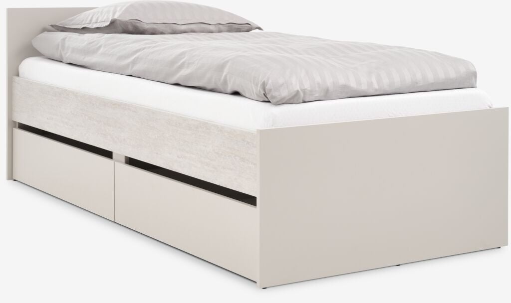 Bed frame BILLUND (JYSK) eenpersoons bed 90x200cm, Ophalen, 90 cm, Eenpersoons, Beige
