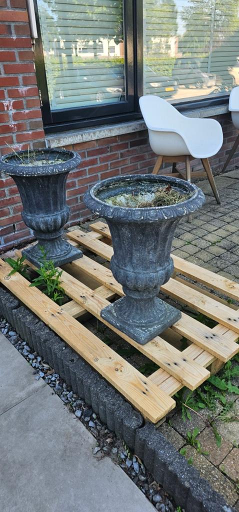 Set van 2 klassieke plantenbakken/urnen, Ophalen, Rond, Hout, Tuin