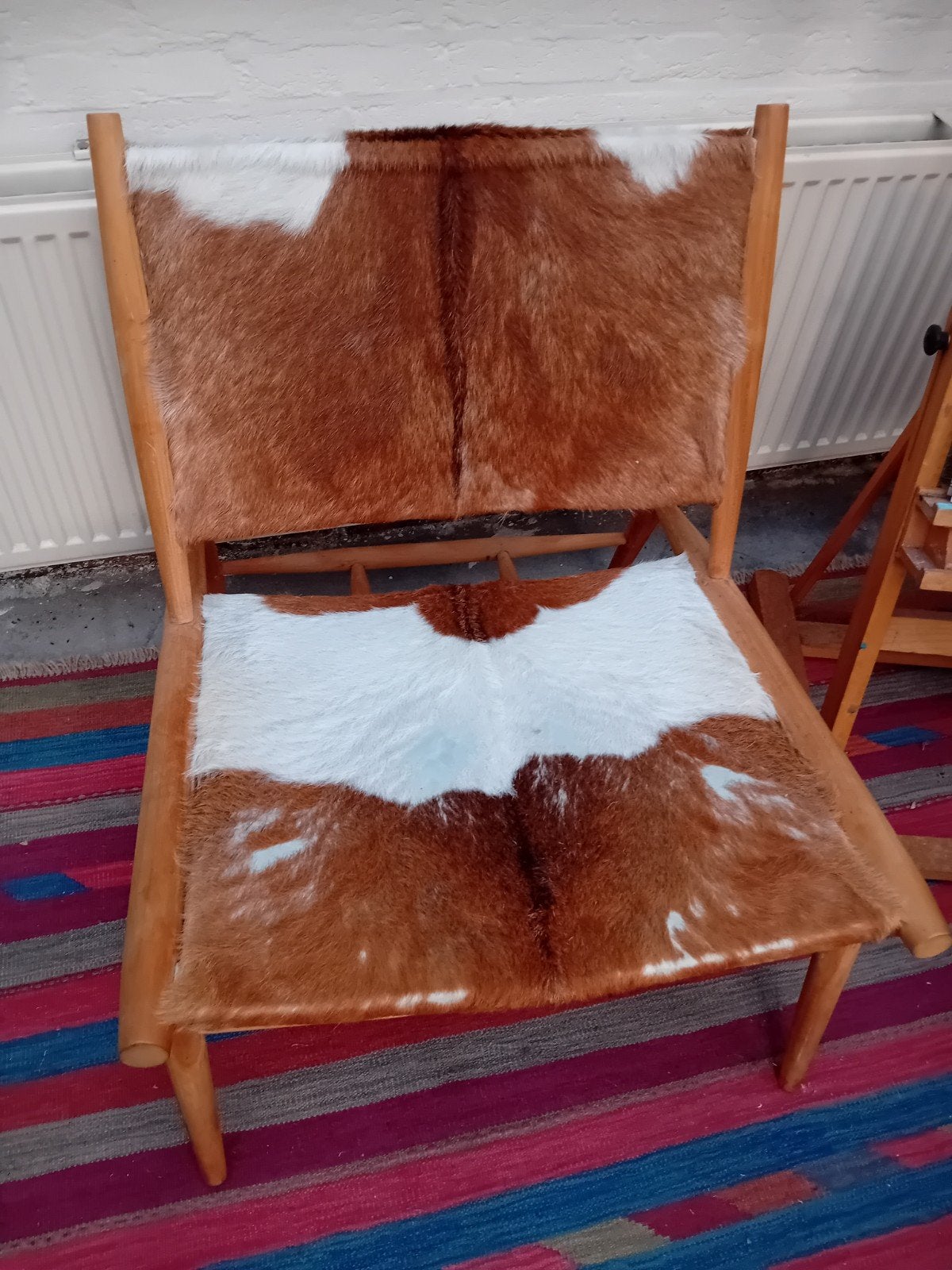 Ike Fauteuil Teakhout met Geitenhuid - Uniek Design, Ophalen, Gebruikt, Minder dan 75 cm, Hout