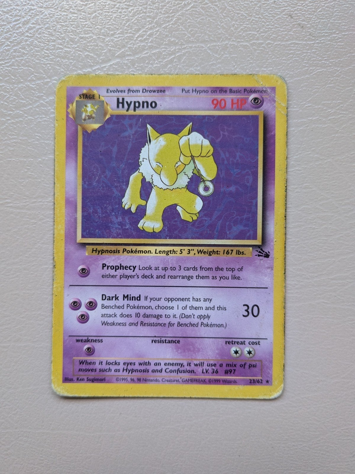Pokémon Kaart Rare Hypno Fossil Set 23 / 62, Verzenden, Gebruikt, Losse kaart