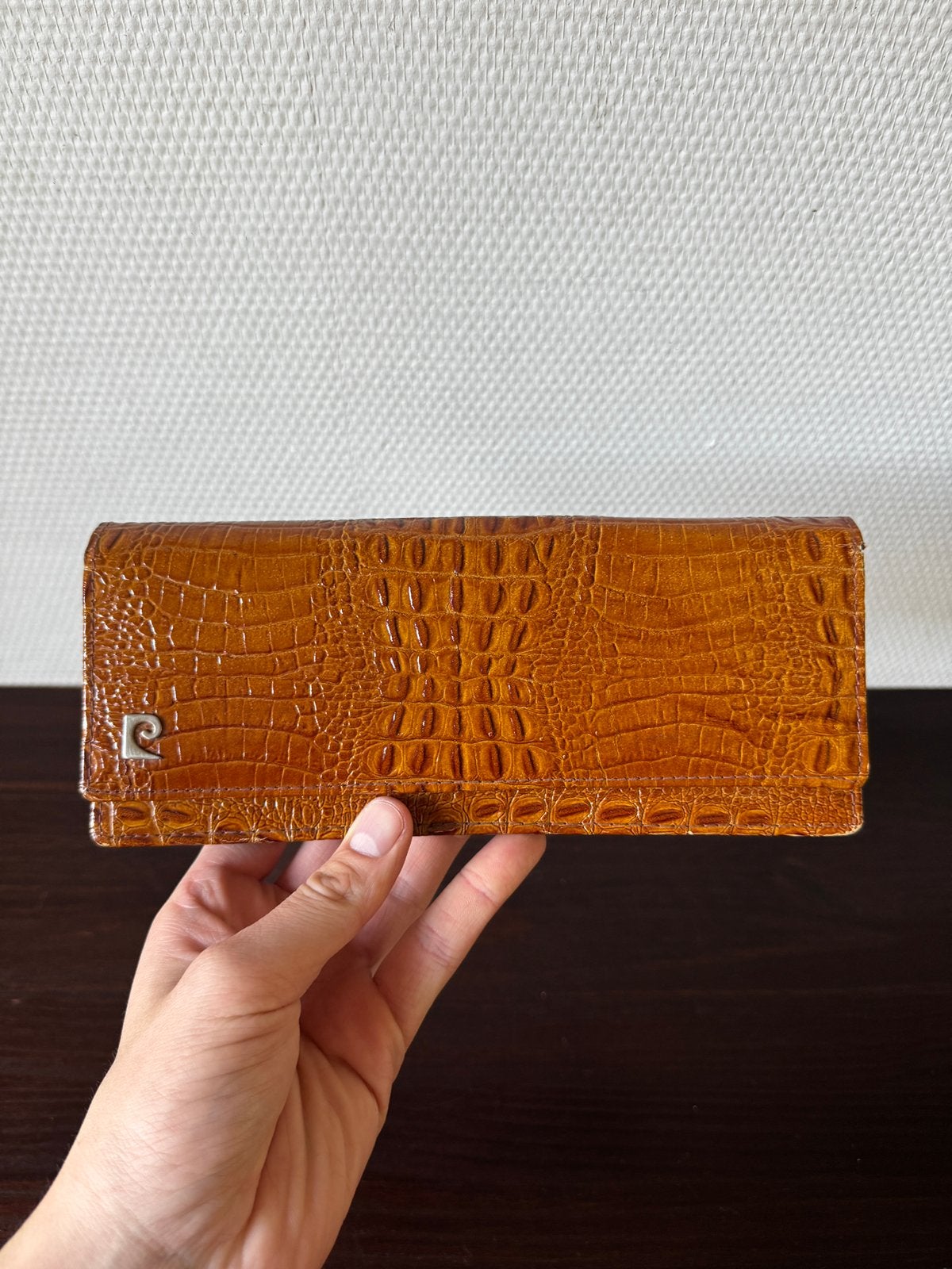 Vintage Lederen Clutch, Tas Pierre Cardin Krokodillenleer, Ophalen of Verzenden, Zo goed als nieuw, Bruin, Avondtasje