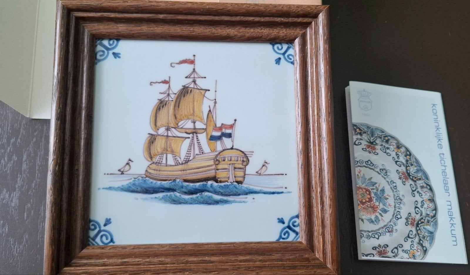 Vintage Makkum Holland-keramische tegel, nautisch huisdecor,, Antiek en Kunst, Ophalen of Verzenden