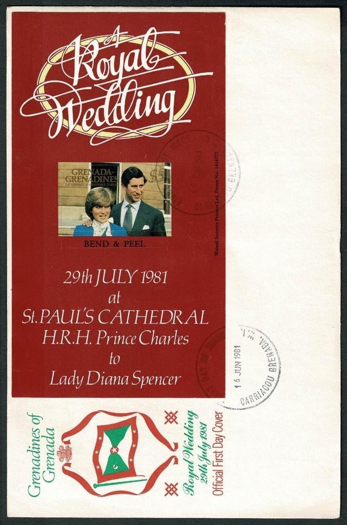 Royalty : Princess Diane Royal Wedding 1981 FDC Grenadines, Ophalen of Verzenden, Gebruikt, Buitenland, Kaart, Foto of Prent
