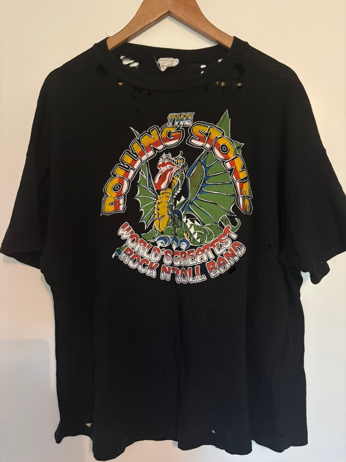 Zeldzame 70s rolling stones shirt maat large, Verzenden, Gedragen, Maat 52/54 (L), Zwart