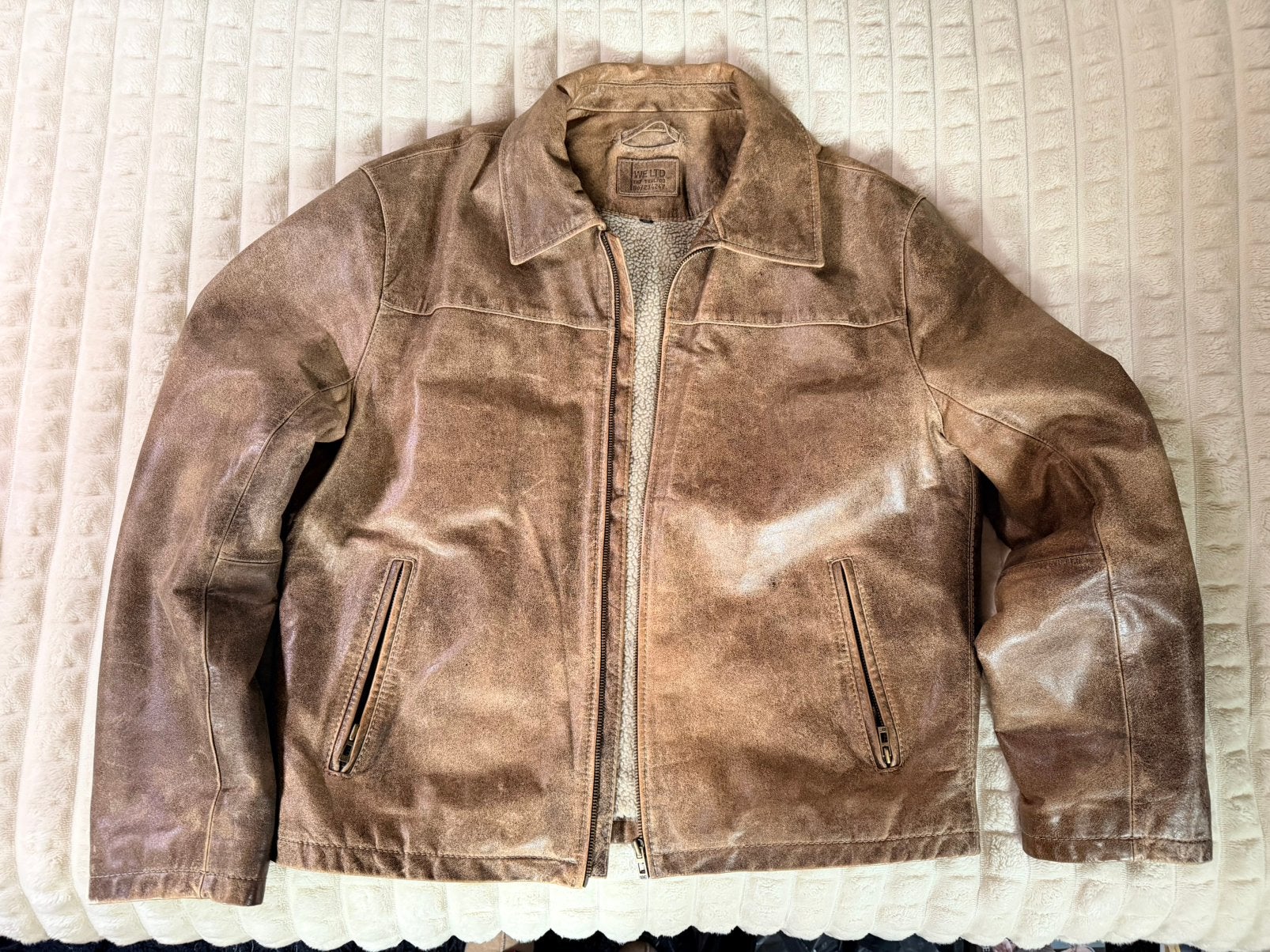 Buffelleren herenjas gevoerd met teddybont, Kleding | Heren, Jassen | Winter, Ophalen of Verzenden, Zo goed als nieuw, Maat 56/58 (XL)