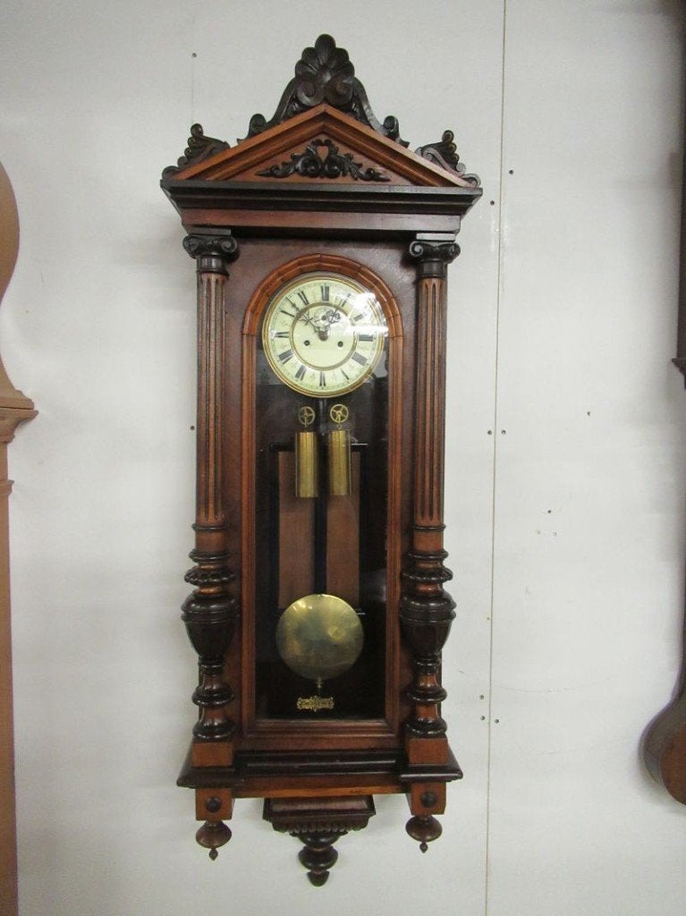 Oer 11297 grote ANTIEKE notenhouten 2 gewichten regulateur, Antiek en Kunst, Antiek | Klokken, Ophalen