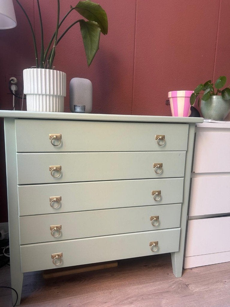 Mooie oude houten kast met lades, Ophalen, 5 laden of meer, Vintage, 50 tot 100 cm