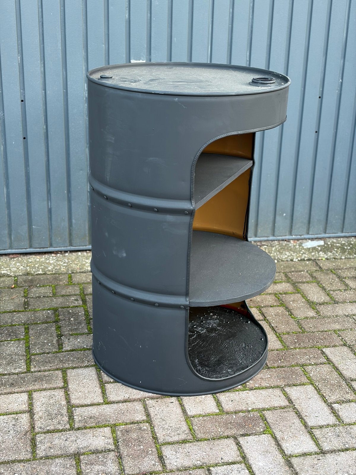 Unieke olievat kast met 3 planken - Industrieel design, Ophalen, Gebruikt