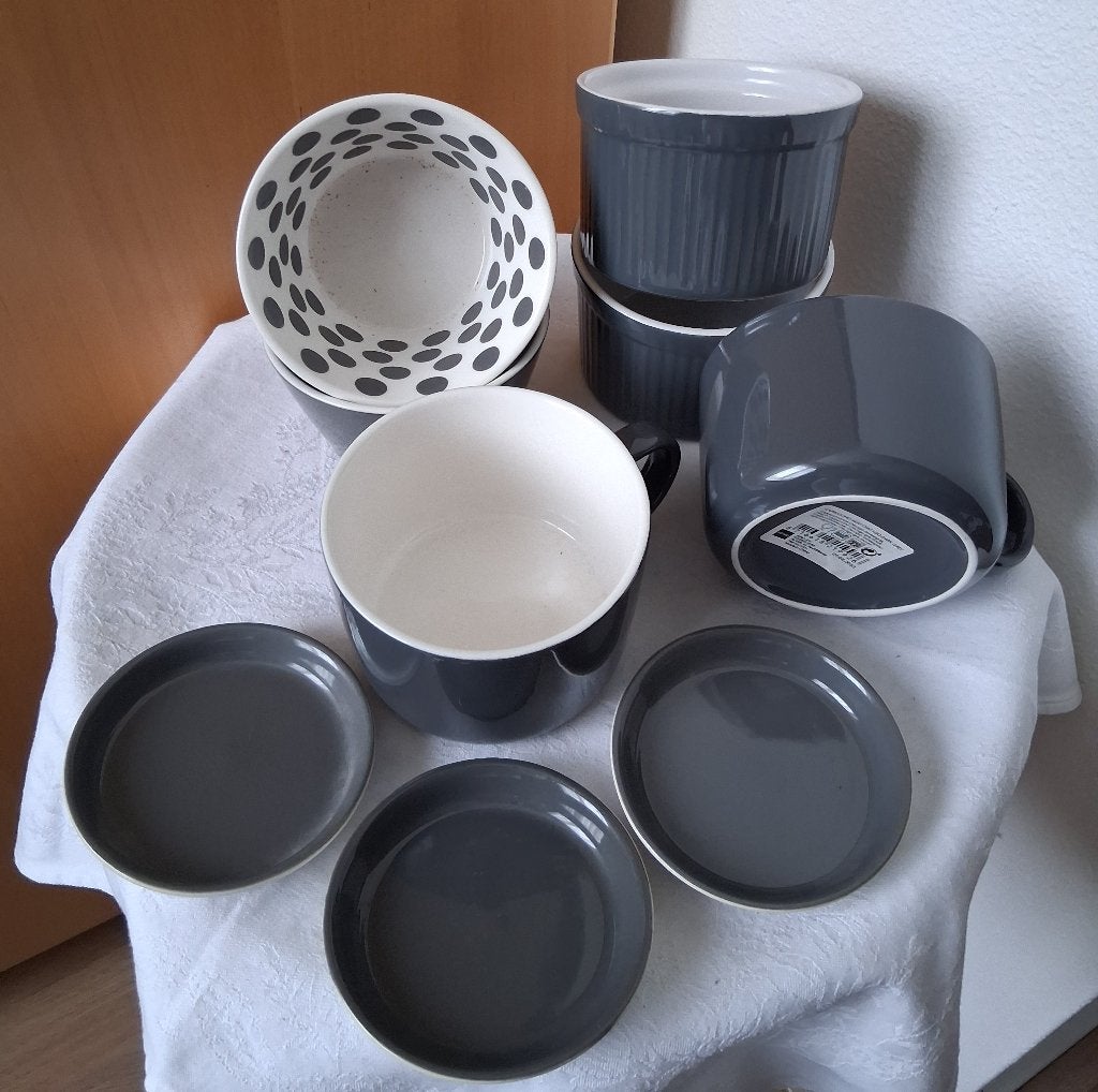 HEMA ceramic grijs serviesitems *eureka*, Ophalen of Verzenden, Zo goed als nieuw, Kom(men), Overige stijlen