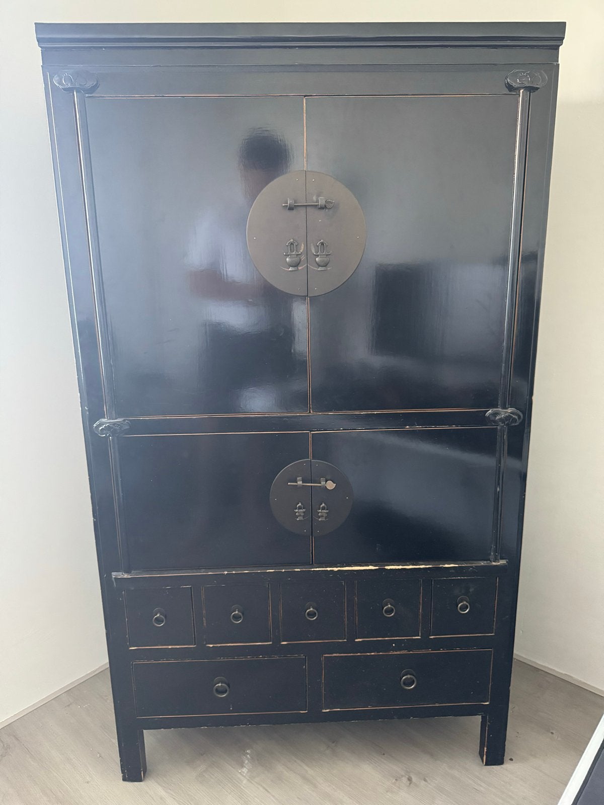 Antieke Chinese Kast Zwart - 105x61x182cm, Antiek en Kunst, Antiek | Meubels | Kasten, Ophalen of Verzenden