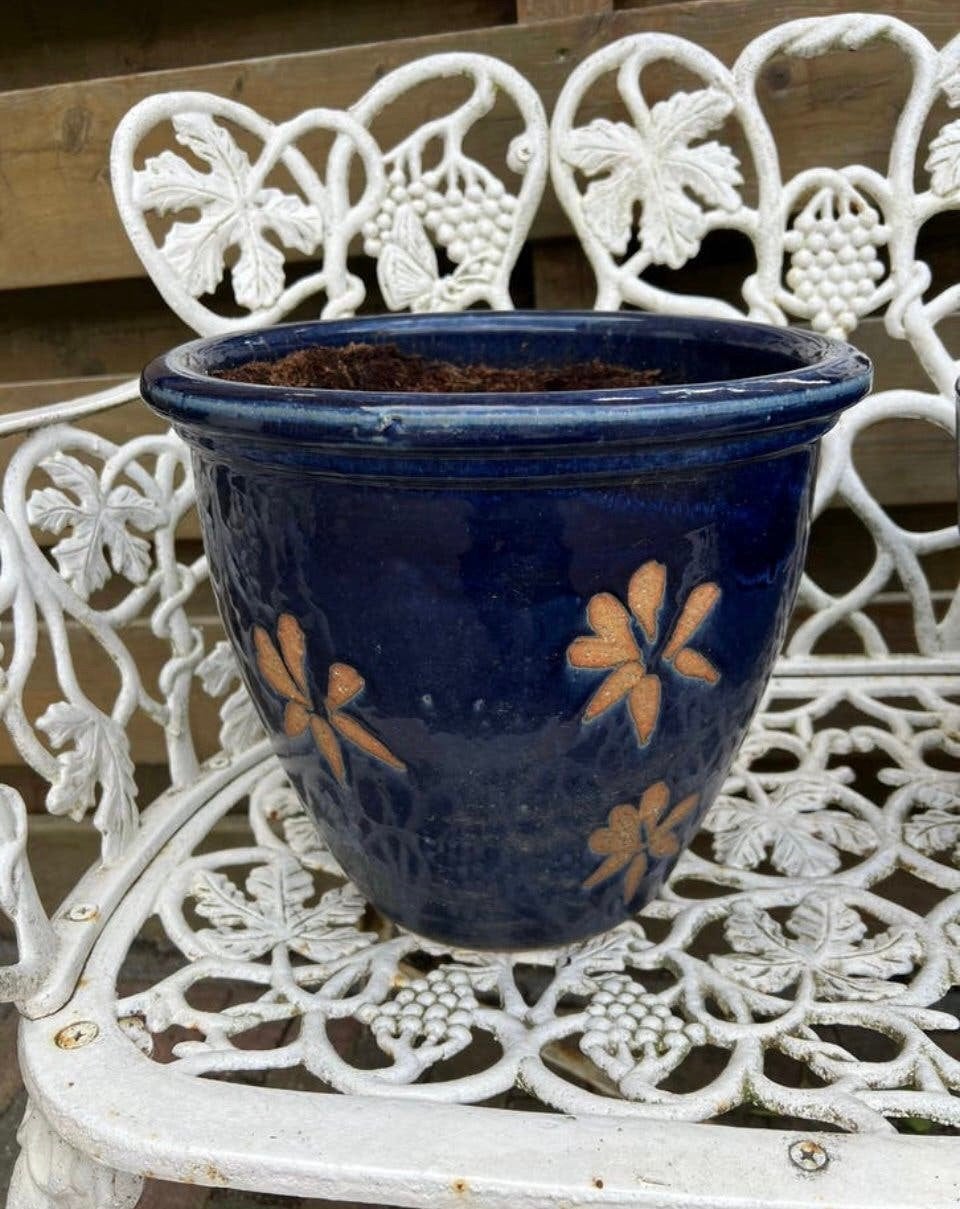 Blauwe buiten bloempot, Tuin en Terras, Ophalen, Rond, Zo goed als nieuw, Aardewerk
