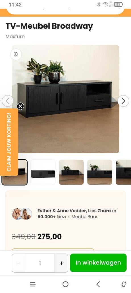 Zwart Eiken TV-meubel - 170x50x45 cm - Z.G.A.N., Ophalen, 150 tot 200 cm, Eikenhout, Zo goed als nieuw