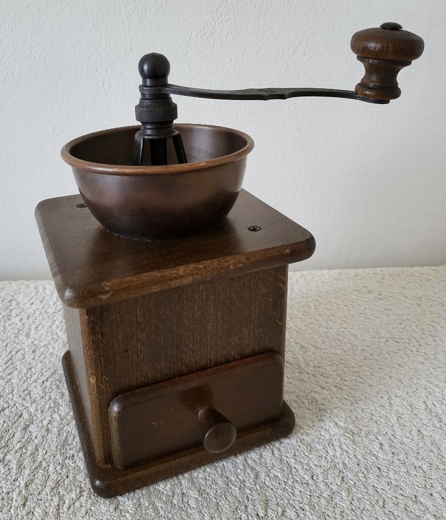 mooie antieke houten koffiemolen+open trechter vintage/retro, Antiek en Kunst, Verzenden