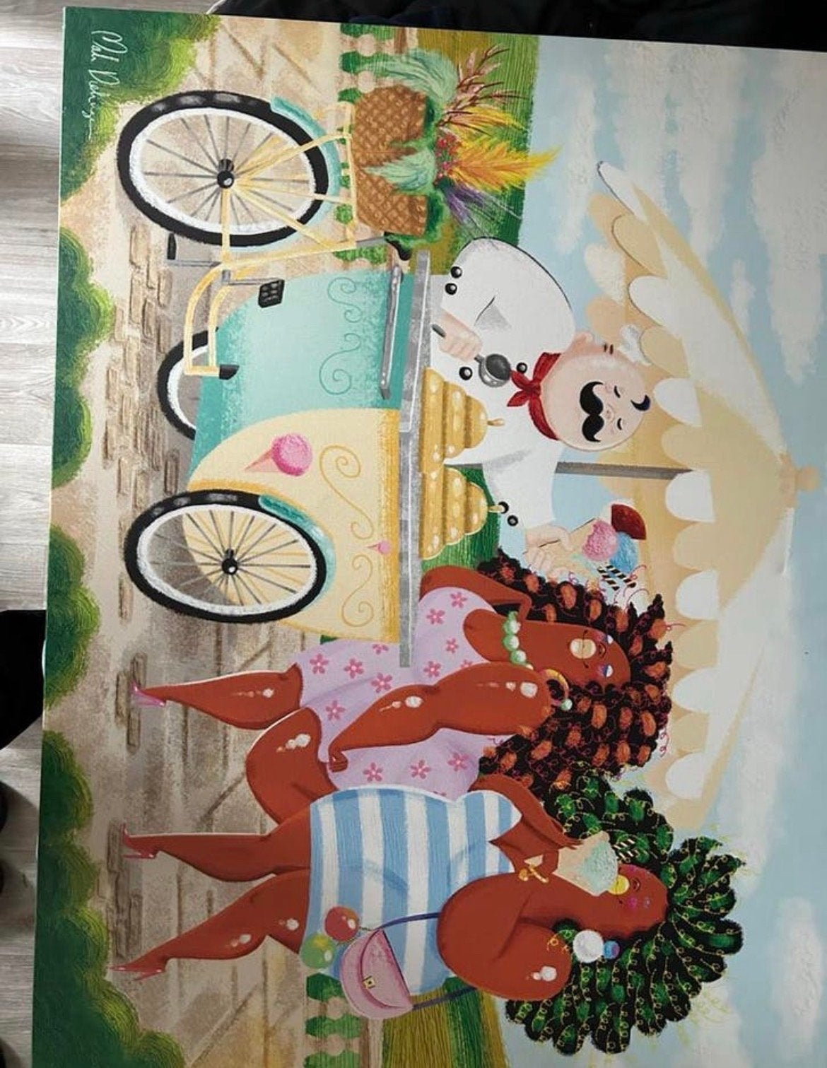 Vrolijk schilderij 100x75 cm - Zomerse sfeer, Antiek en Kunst, Kunst | Schilderijen | Modern, Handgeschilderd, Ophalen of Verzenden