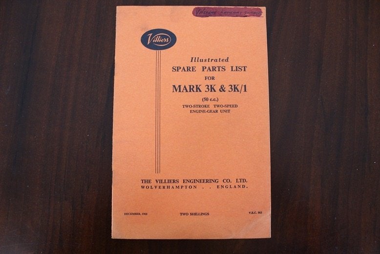 Villiers Mark 3 K K/1 1960 50cc  engine parts list, Fietsen en Brommers, Ophalen of Verzenden, Gebruikt