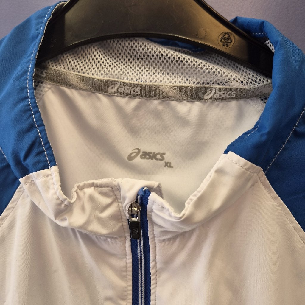 ASICS DuoTech sportjack wit blauw XL running jacket 51617, 7-1-1, Minatojima-Nakamachi, Chuo-ku, Kobe, 650-8555 Japan, Wit, Maat 56/58 (XL)
