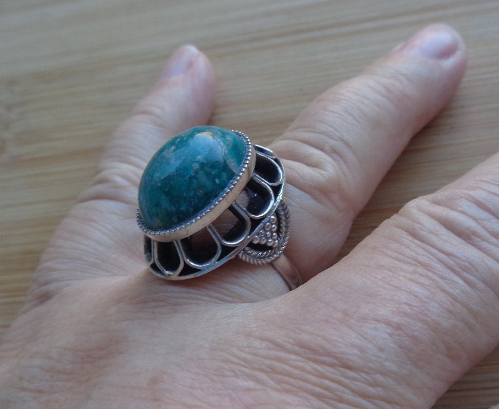 zilveren ring met grote amazoniet steen [945], Sieraden, Tassen en Uiterlijk, Ophalen of Verzenden, Zilver, Ring