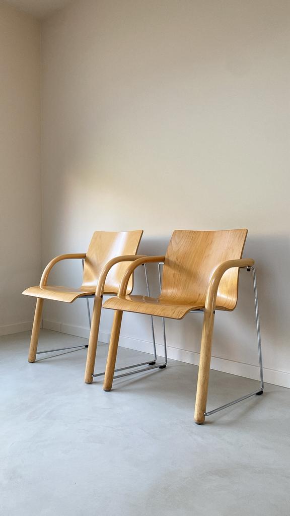 Vintage houten Thonet stoelen Wulf Schneider / Ulrich Böhme, Huis en Inrichting, Ophalen, Twee, Bruin, Vintage